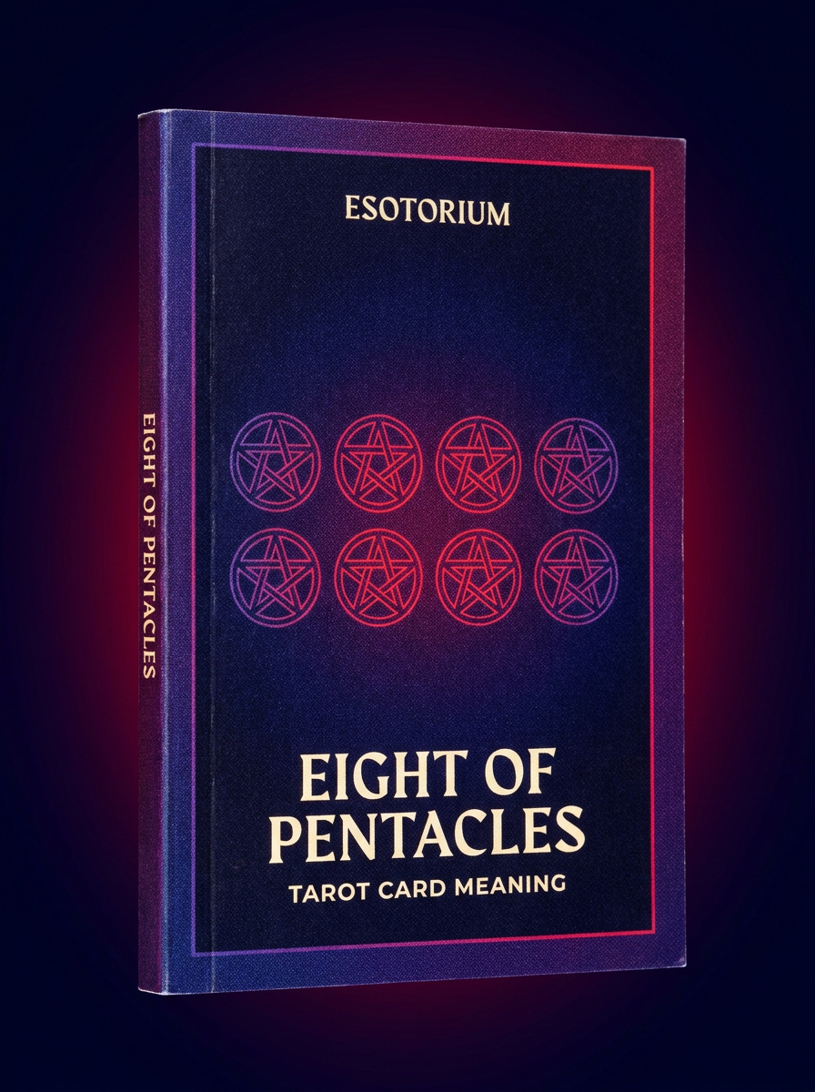 Eight of Pentacles — Tarot Card Meaning (Upright & Reversed) — Esotorium cover v4