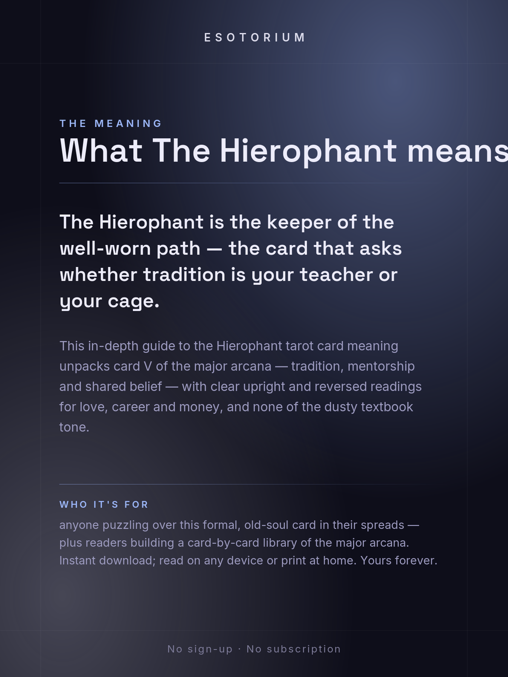 The Hierophant — Tarot Card Meaning (Upright & Reversed) — Who it's for