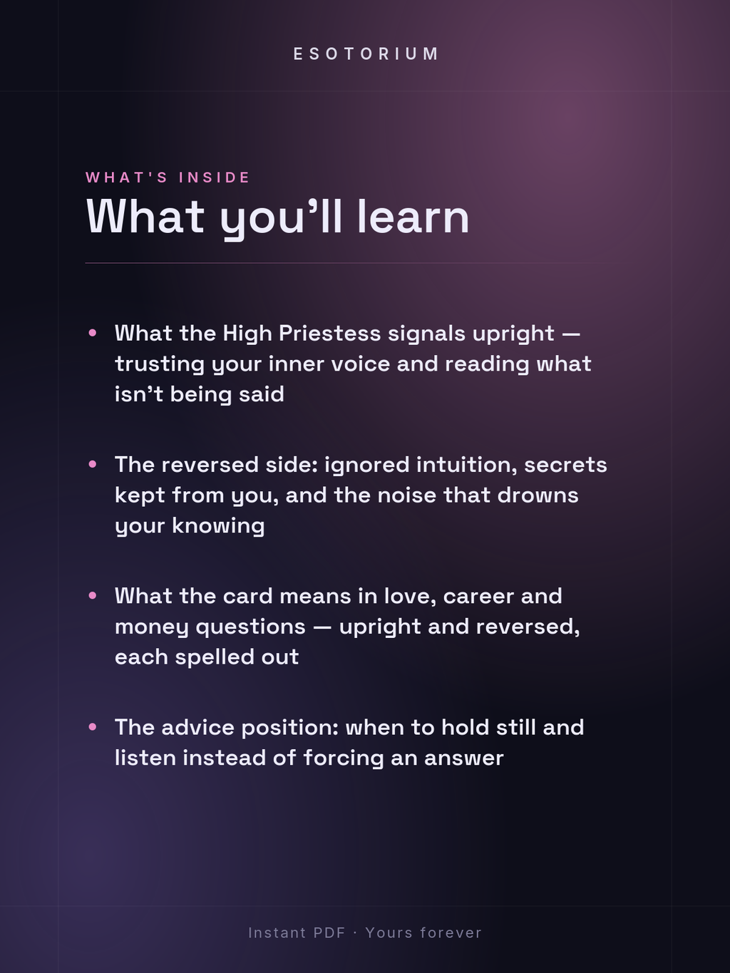 The High Priestess — Tarot Card Meaning (Upright & Reversed) — What's inside