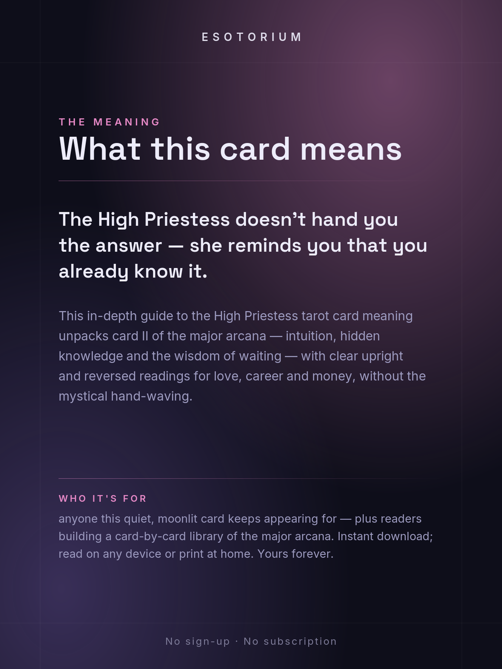 The High Priestess — Tarot Card Meaning (Upright & Reversed) — Who it's for