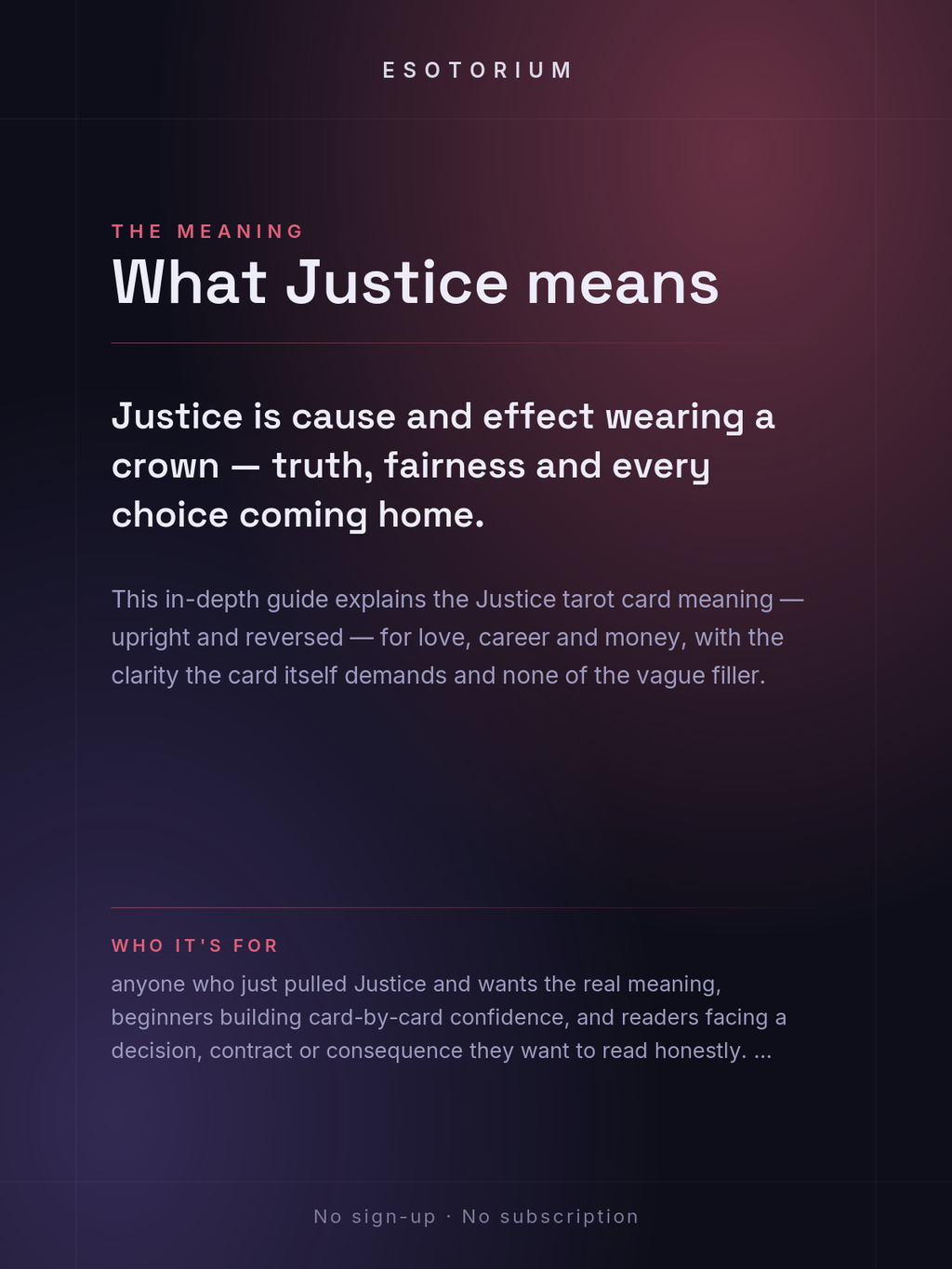 Justice — Tarot Card Meaning (Upright & Reversed) — Who it's for