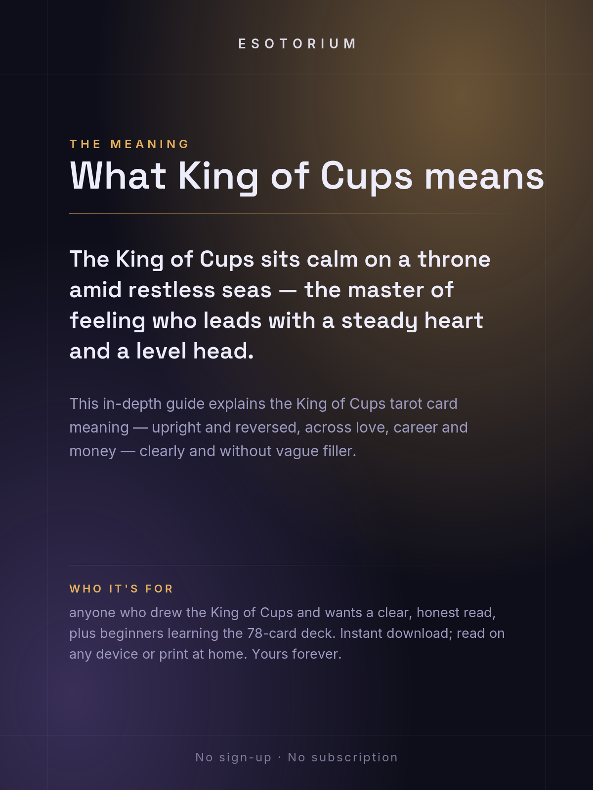 King of Cups — Tarot Card Meaning (Upright & Reversed) — Who it's for