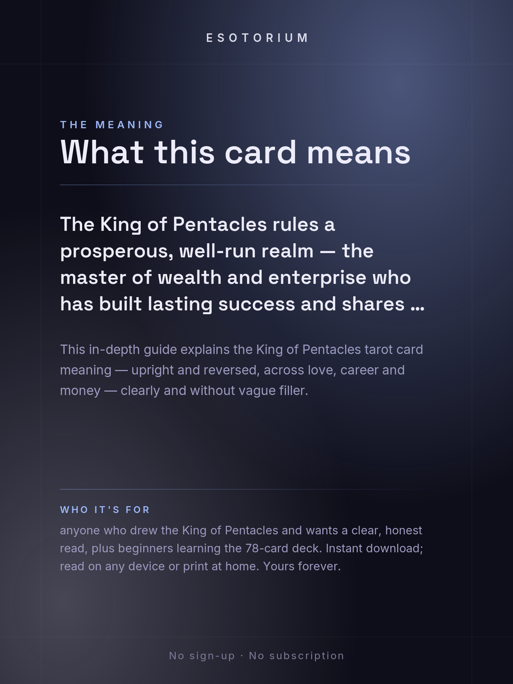 King of Pentacles — Tarot Card Meaning (Upright & Reversed) — Who it's for