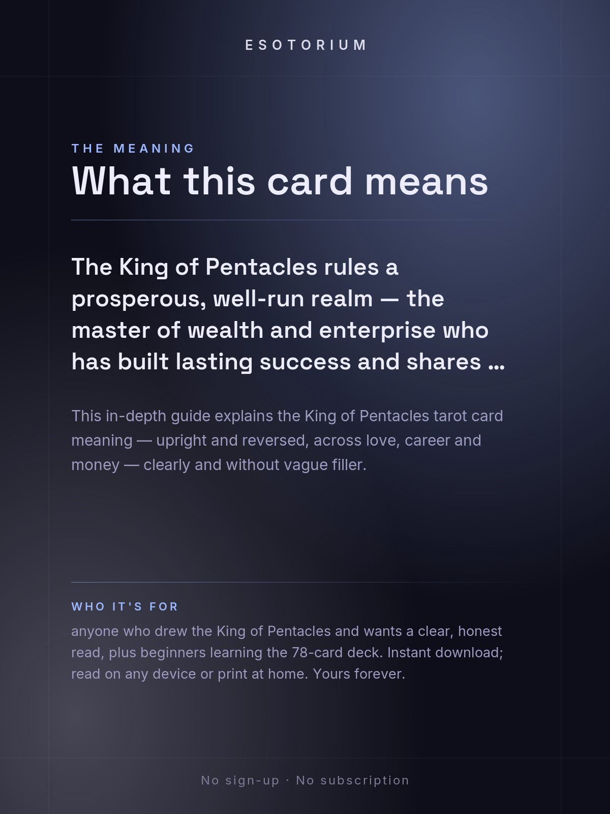 King of Pentacles — Tarot Card Meaning (Upright & Reversed) — Who it's for