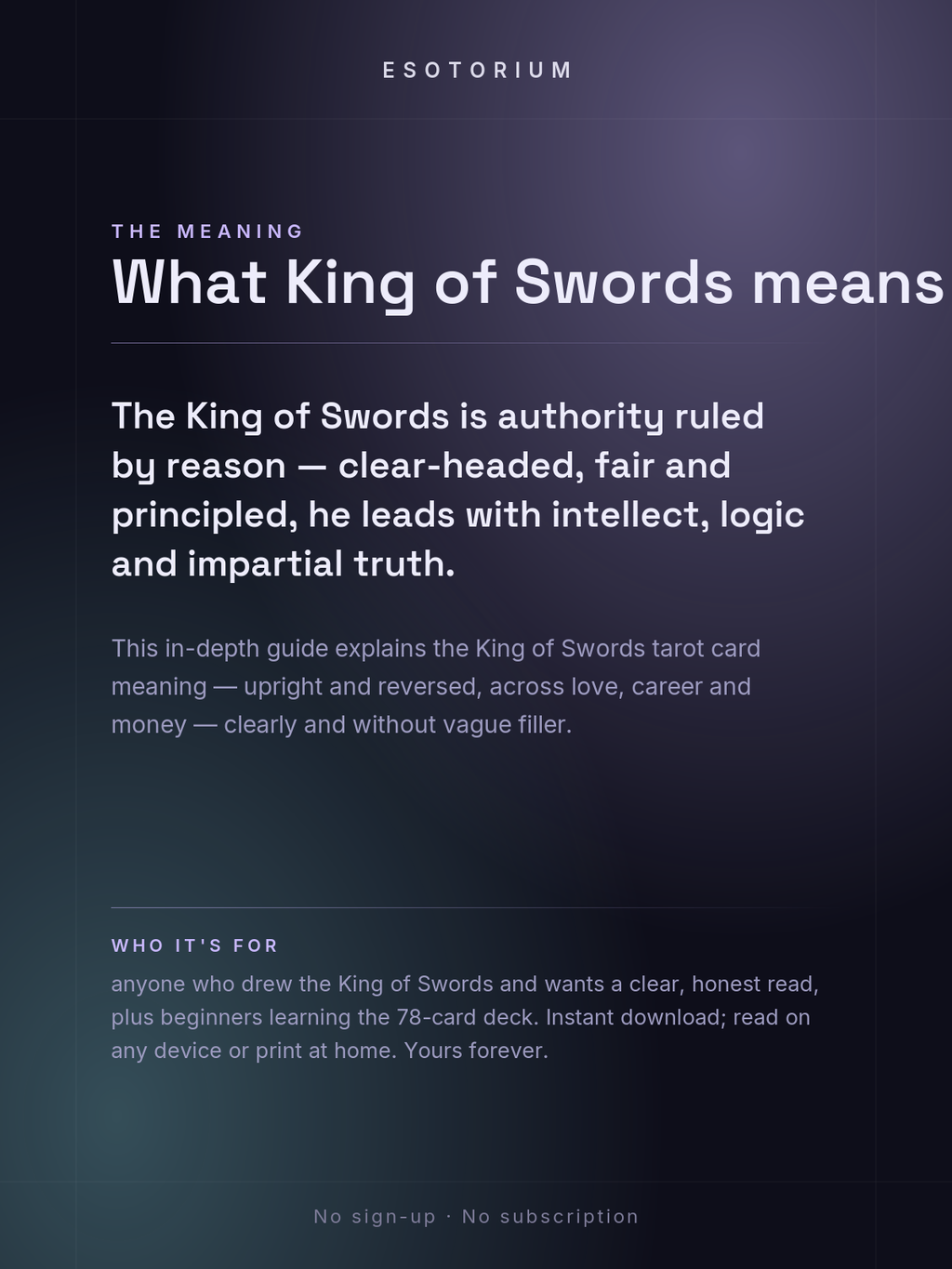 King of Swords — Tarot Card Meaning (Upright & Reversed) — Who it's for