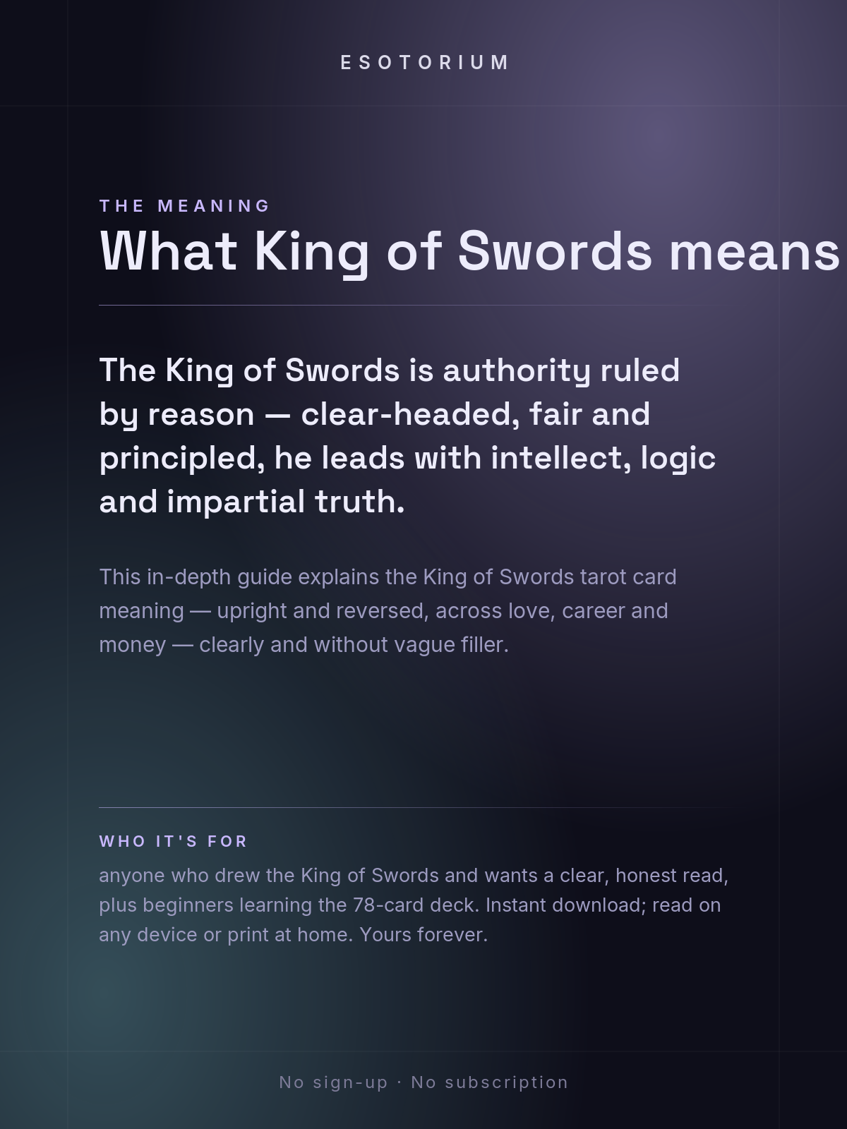 King of Swords — Tarot Card Meaning (Upright & Reversed) — Who it's for