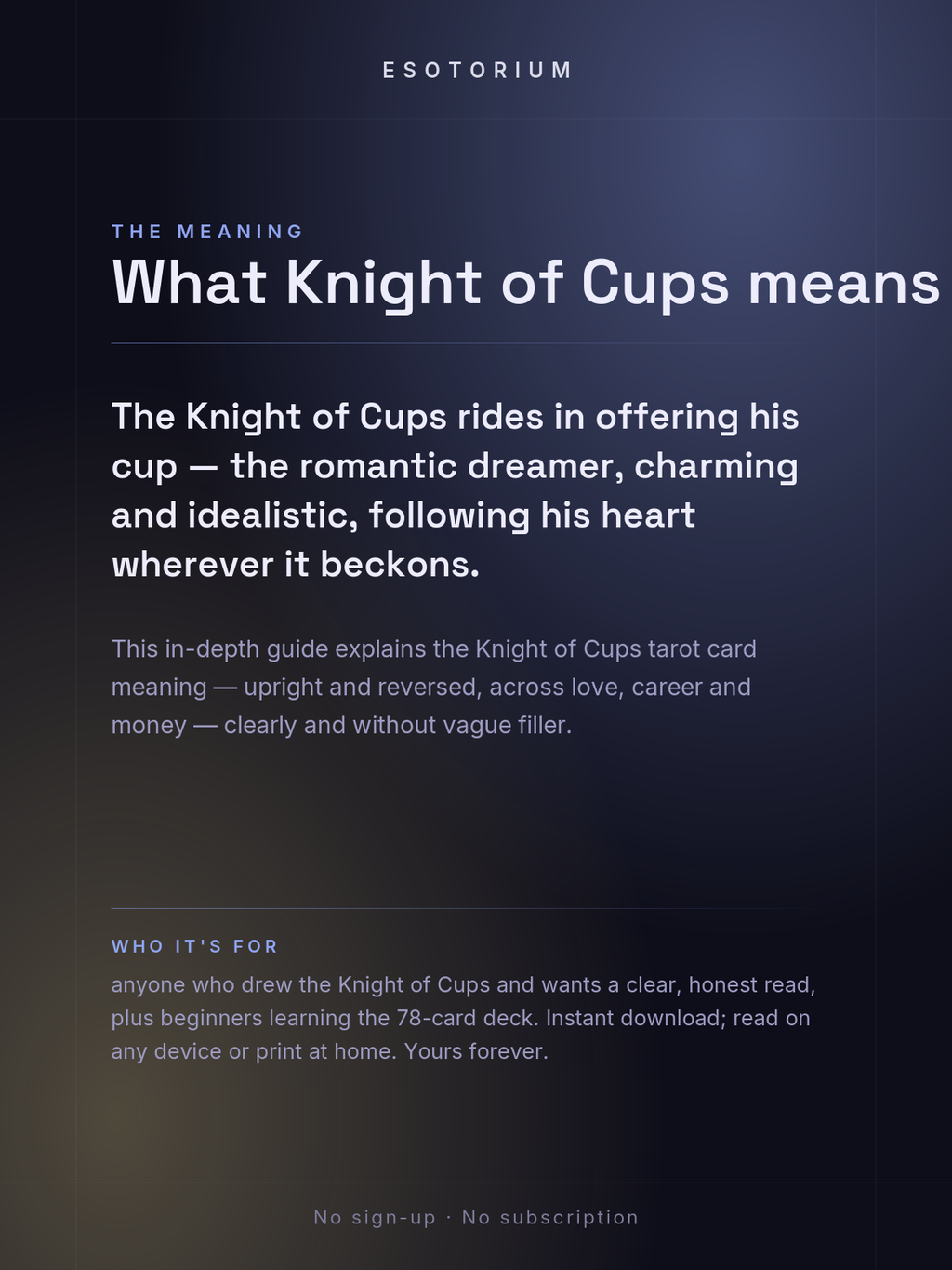 Knight of Cups — Tarot Card Meaning (Upright & Reversed) — Who it's for