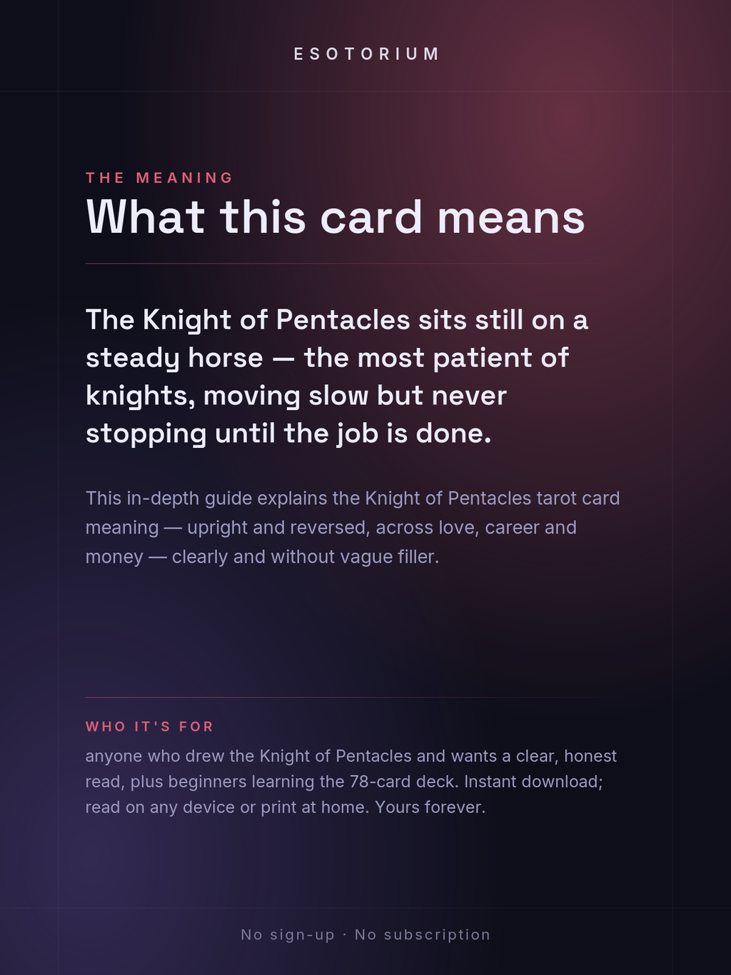 Knight of Pentacles — Tarot Card Meaning (Upright & Reversed) — Who it's for
