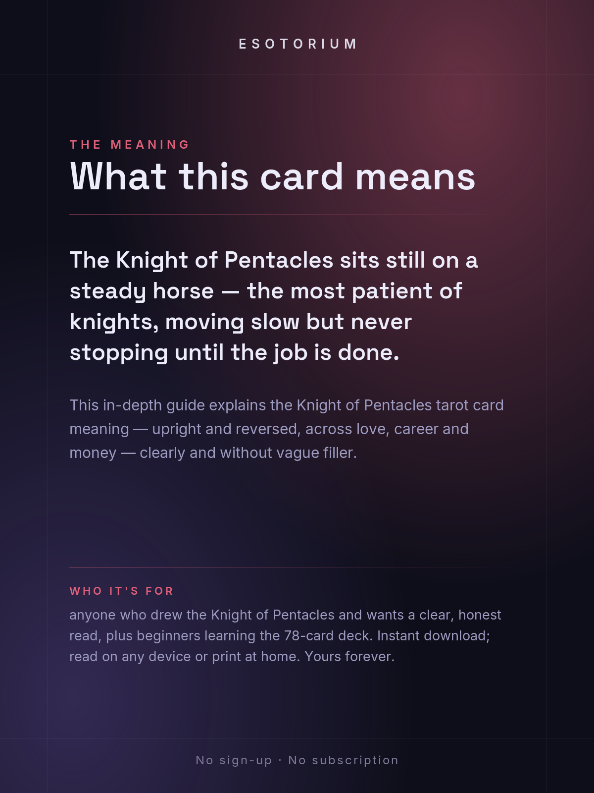 Knight of Pentacles — Tarot Card Meaning (Upright & Reversed) — Who it's for