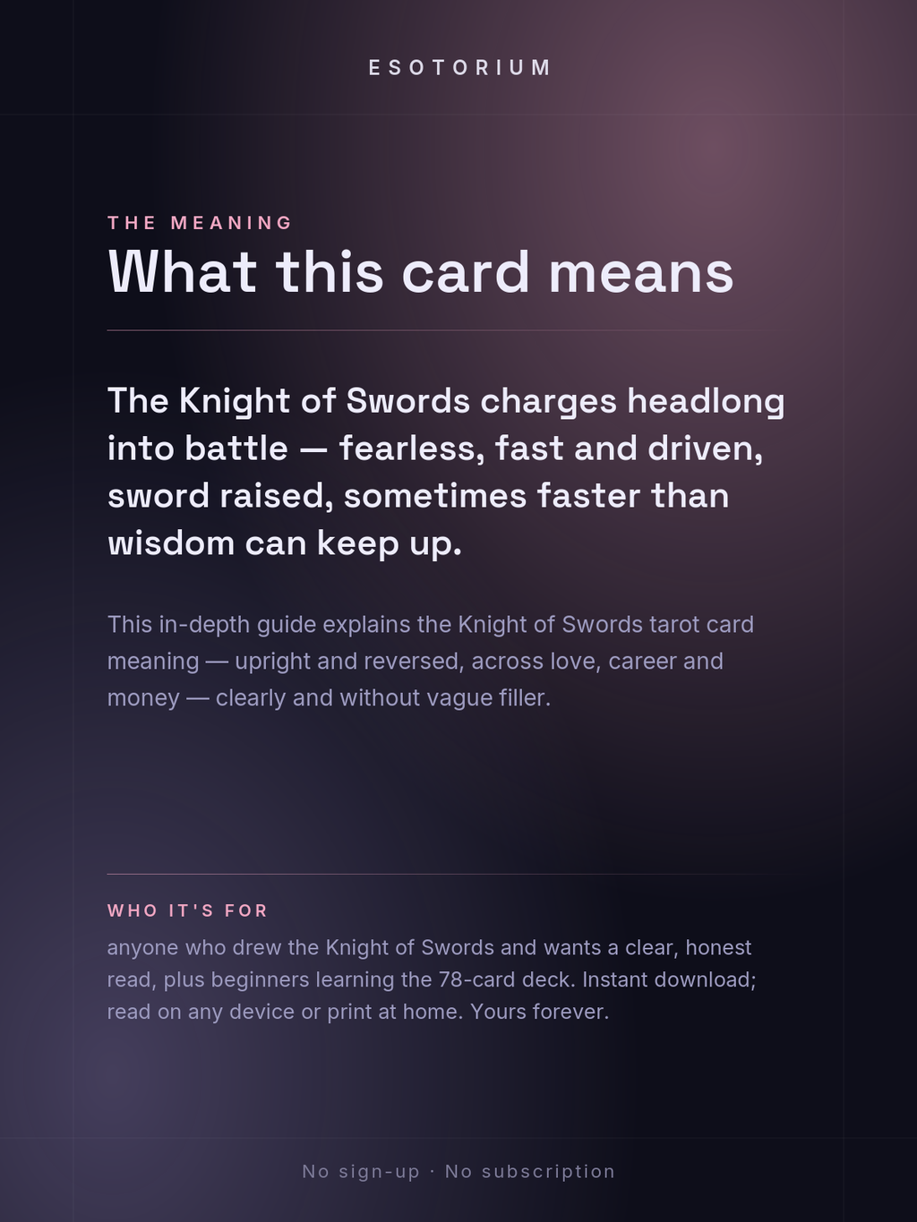 Knight of Swords — Tarot Card Meaning (Upright & Reversed) — Who it's for