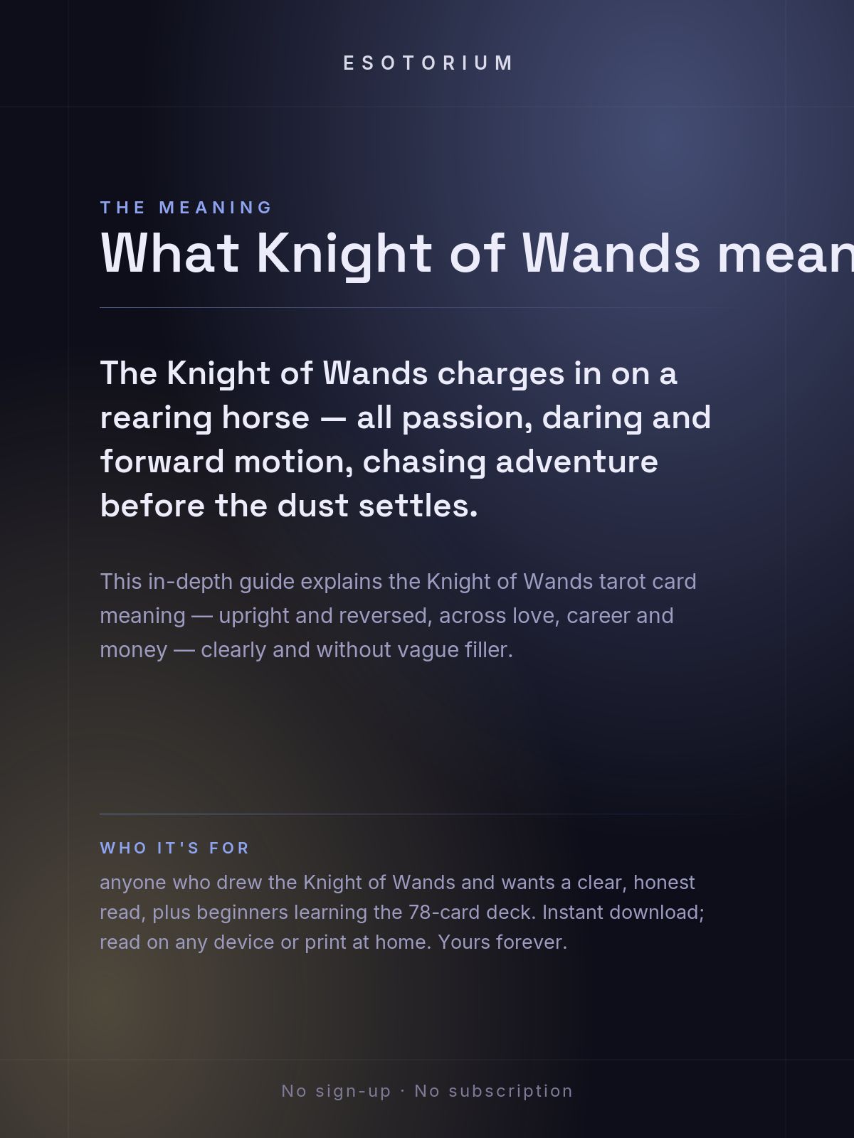 Knight of Wands — Tarot Card Meaning (Upright & Reversed) — Who it's for