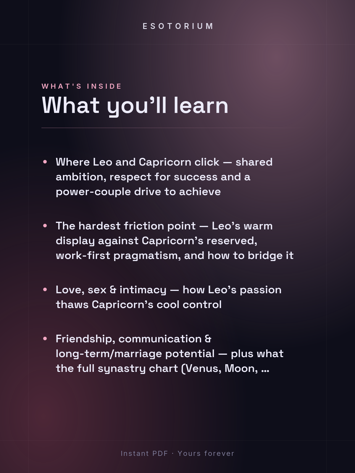 Leo and Capricorn Compatibility — Love, Sex & Friendship — What's inside