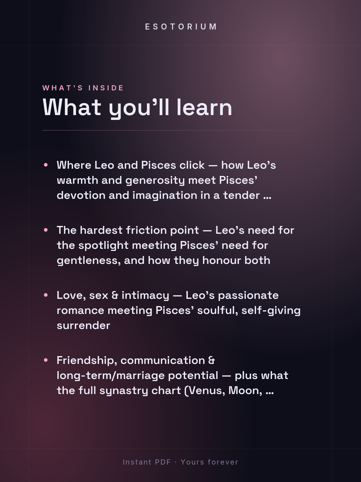 Leo and Pisces Compatibility — Love, Sex & Friendship — What's inside
