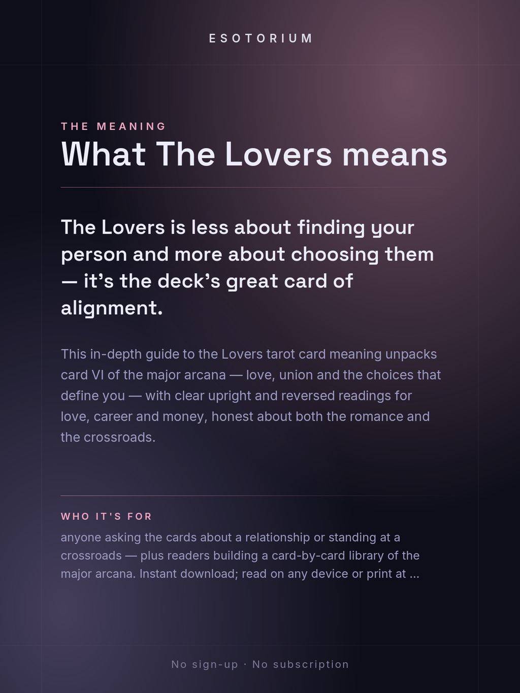 The Lovers — Tarot Card Meaning (Upright & Reversed) — Who it's for