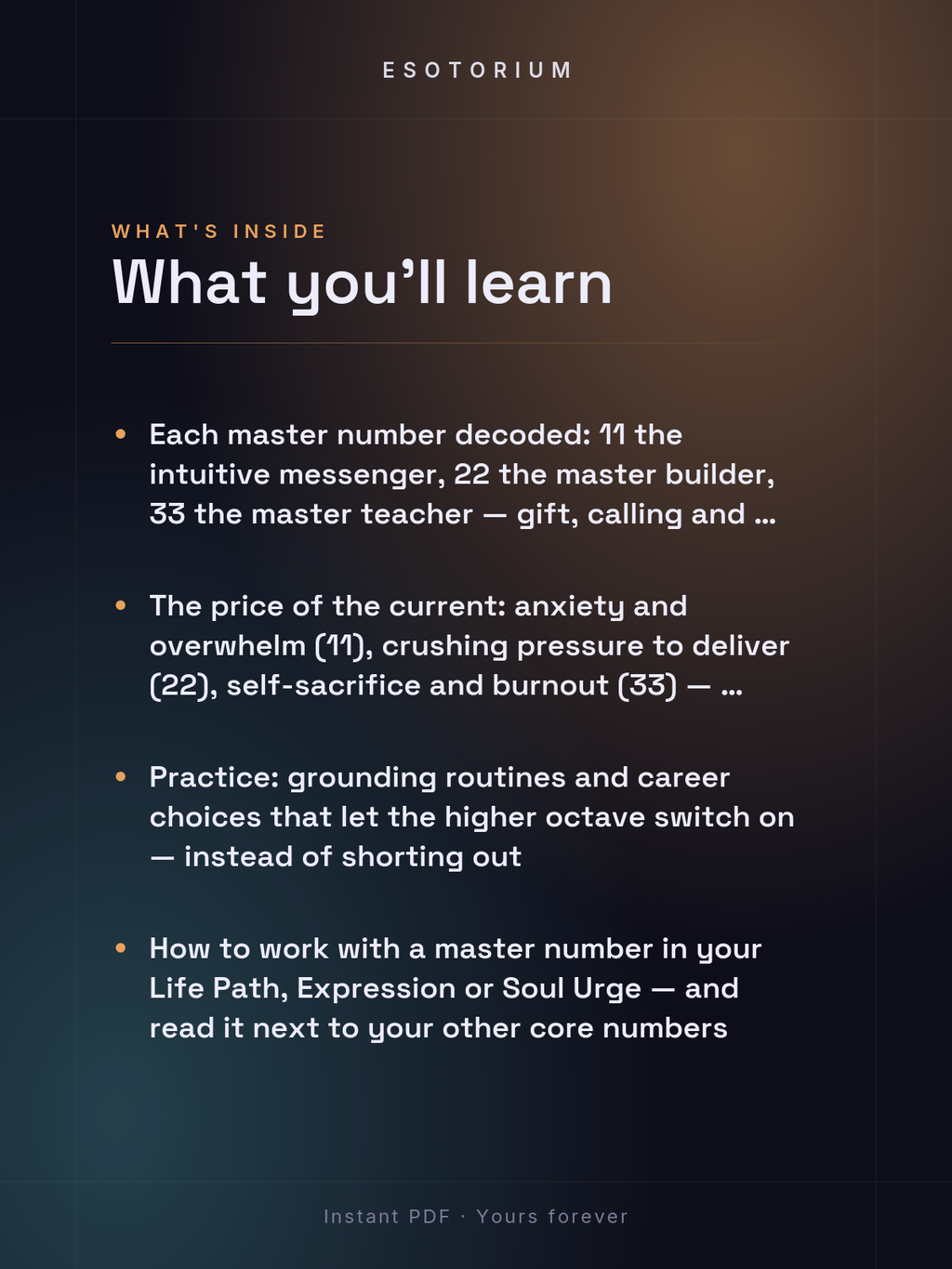 Master Numbers 11, 22 & 33 — The Complete Guide — what you'll learn