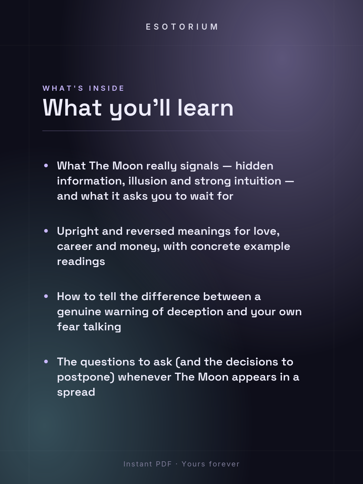 The Moon — Tarot Card Meaning (Upright & Reversed) — What's inside
