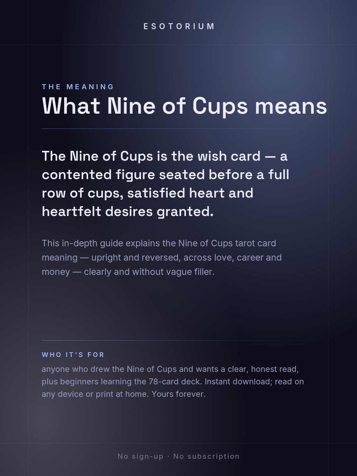 Nine of Cups — Tarot Card Meaning (Upright & Reversed) — Who it's for