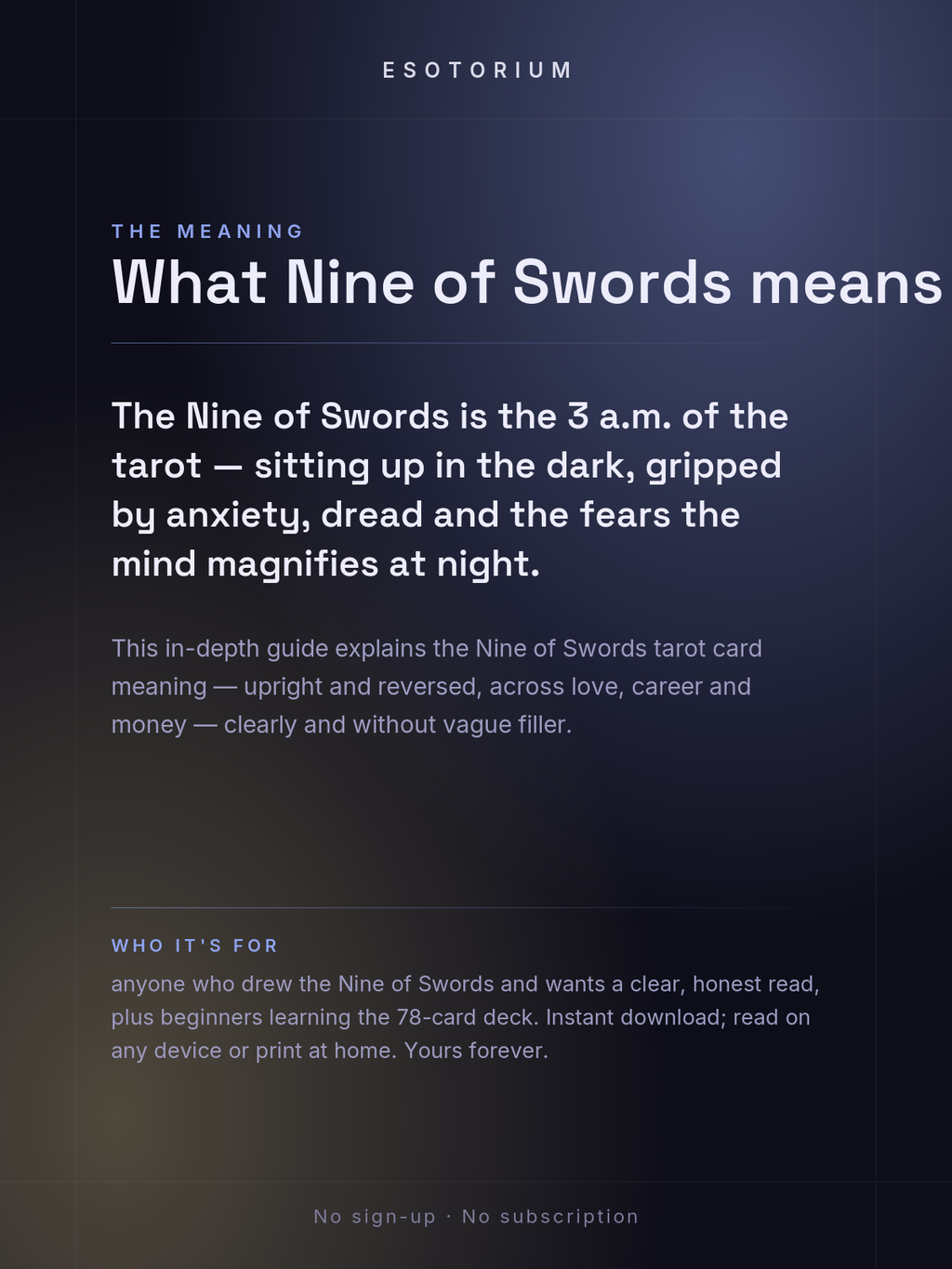 Nine of Swords — Tarot Card Meaning (Upright & Reversed) — Who it's for