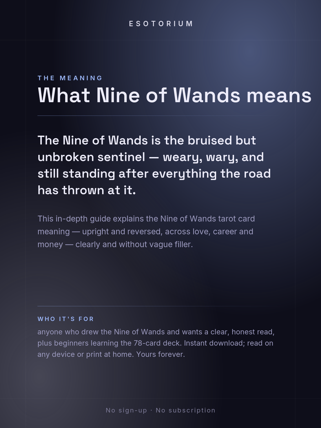 Nine of Wands — Tarot Card Meaning (Upright & Reversed) — Who it's for