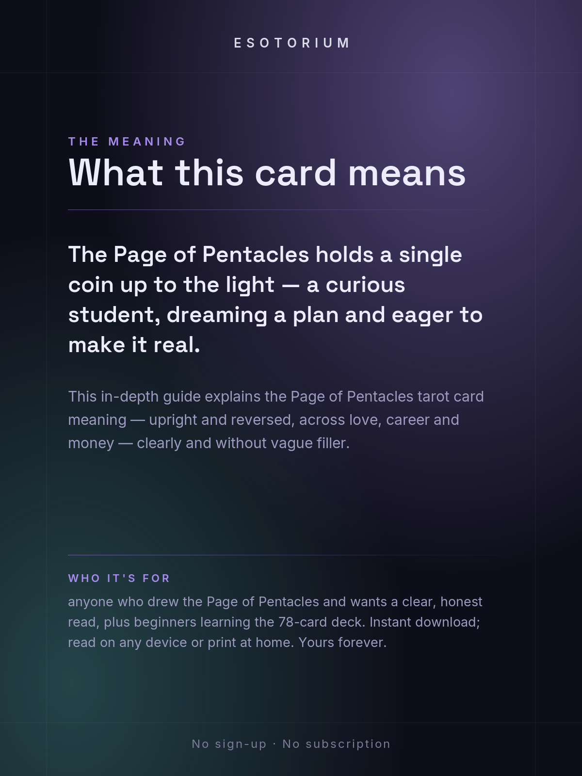 Page of Pentacles — Tarot Card Meaning (Upright & Reversed) — Who it's for