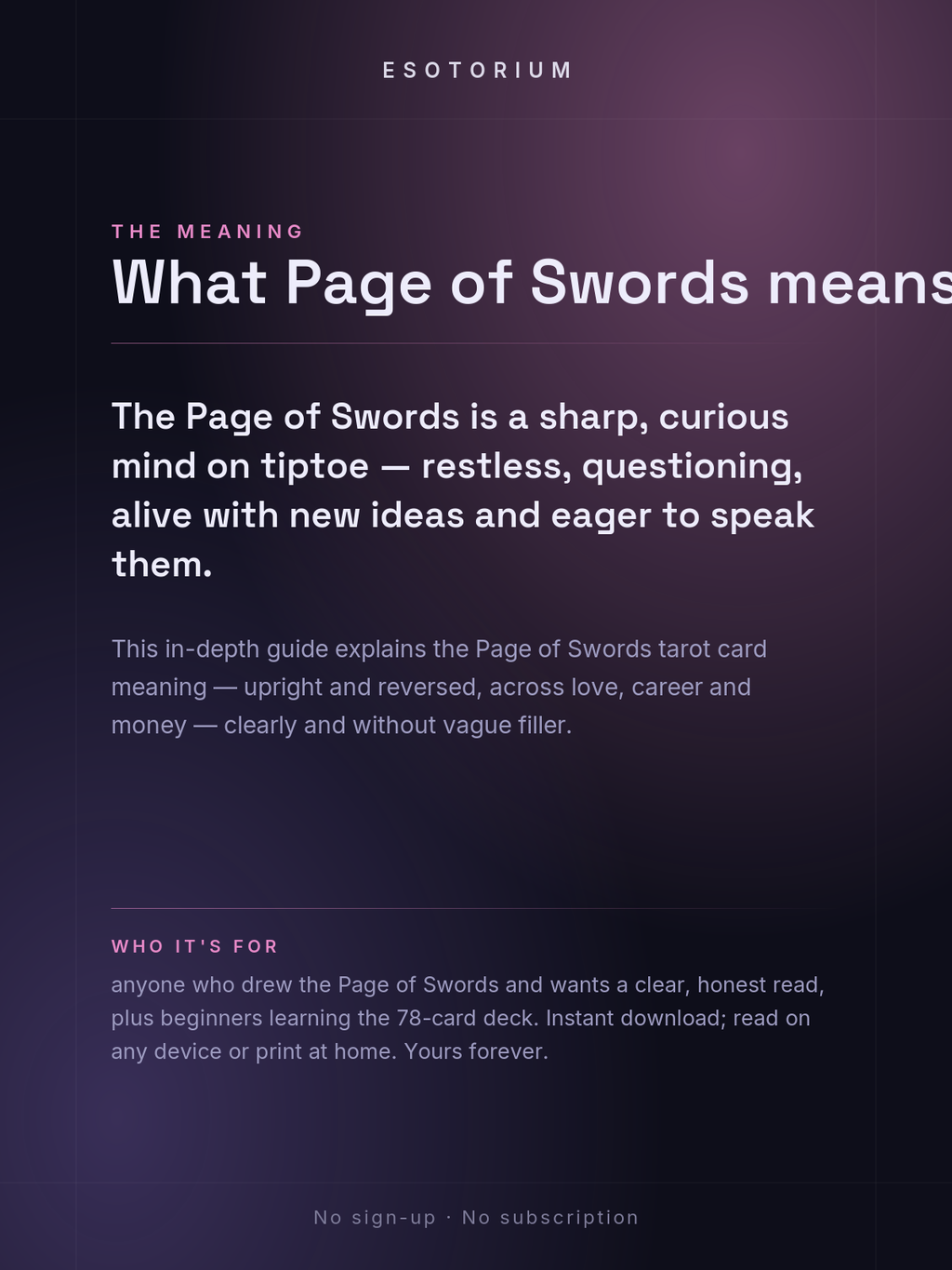 Page of Swords — Tarot Card Meaning (Upright & Reversed) — Who it's for