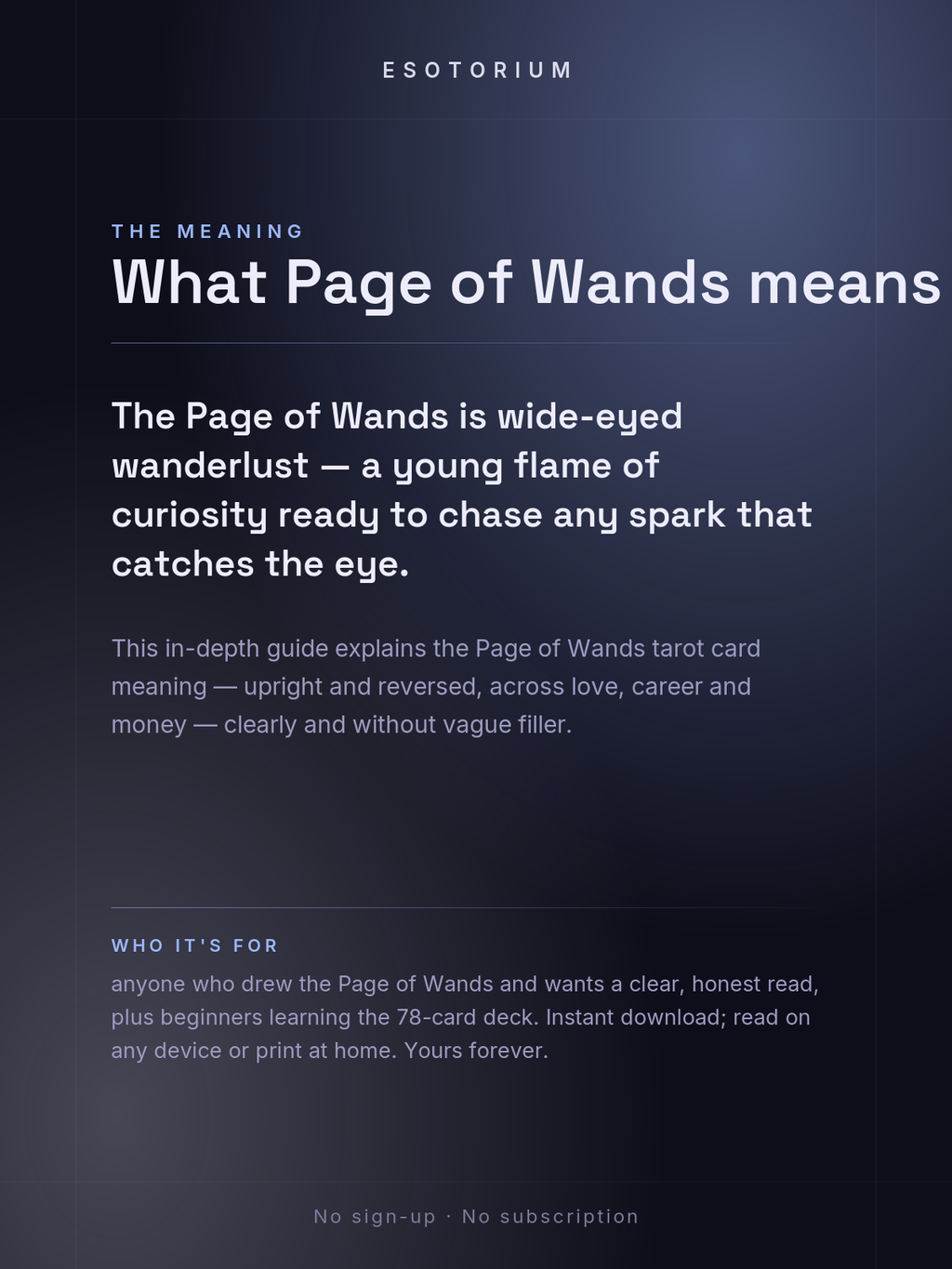 Page of Wands — Tarot Card Meaning (Upright & Reversed) — Who it's for