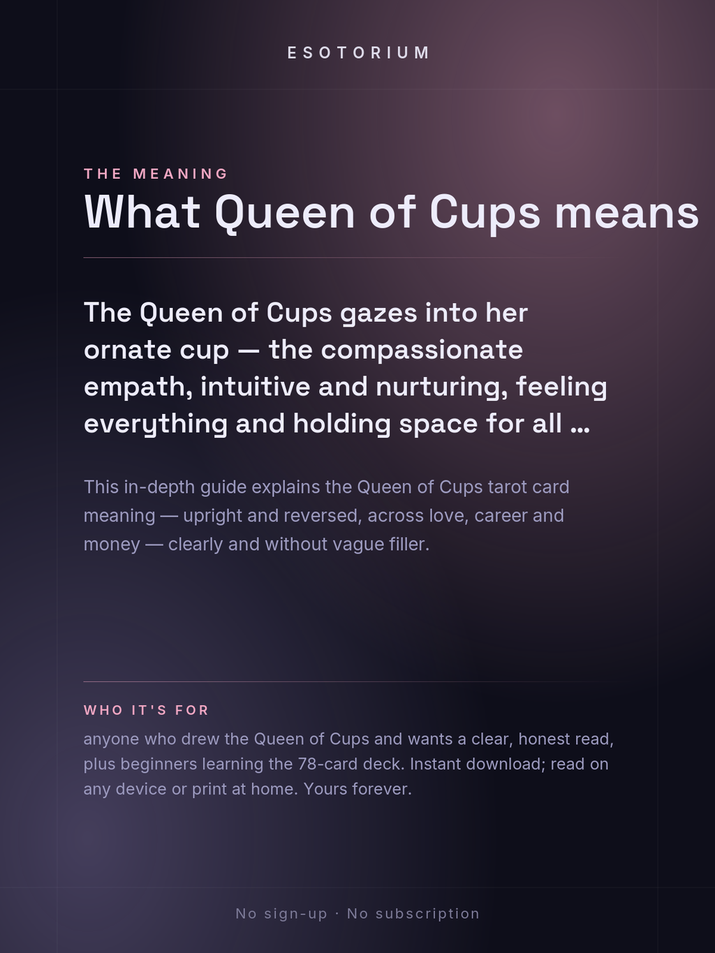 Queen of Cups — Tarot Card Meaning (Upright & Reversed) — Who it's for