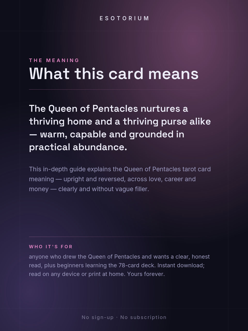 Queen of Pentacles — Tarot Card Meaning (Upright & Reversed) — Who it's for
