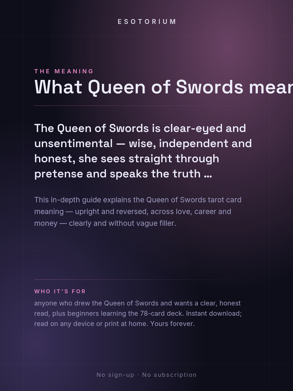 Queen of Swords — Tarot Card Meaning (Upright & Reversed) — Who it's for