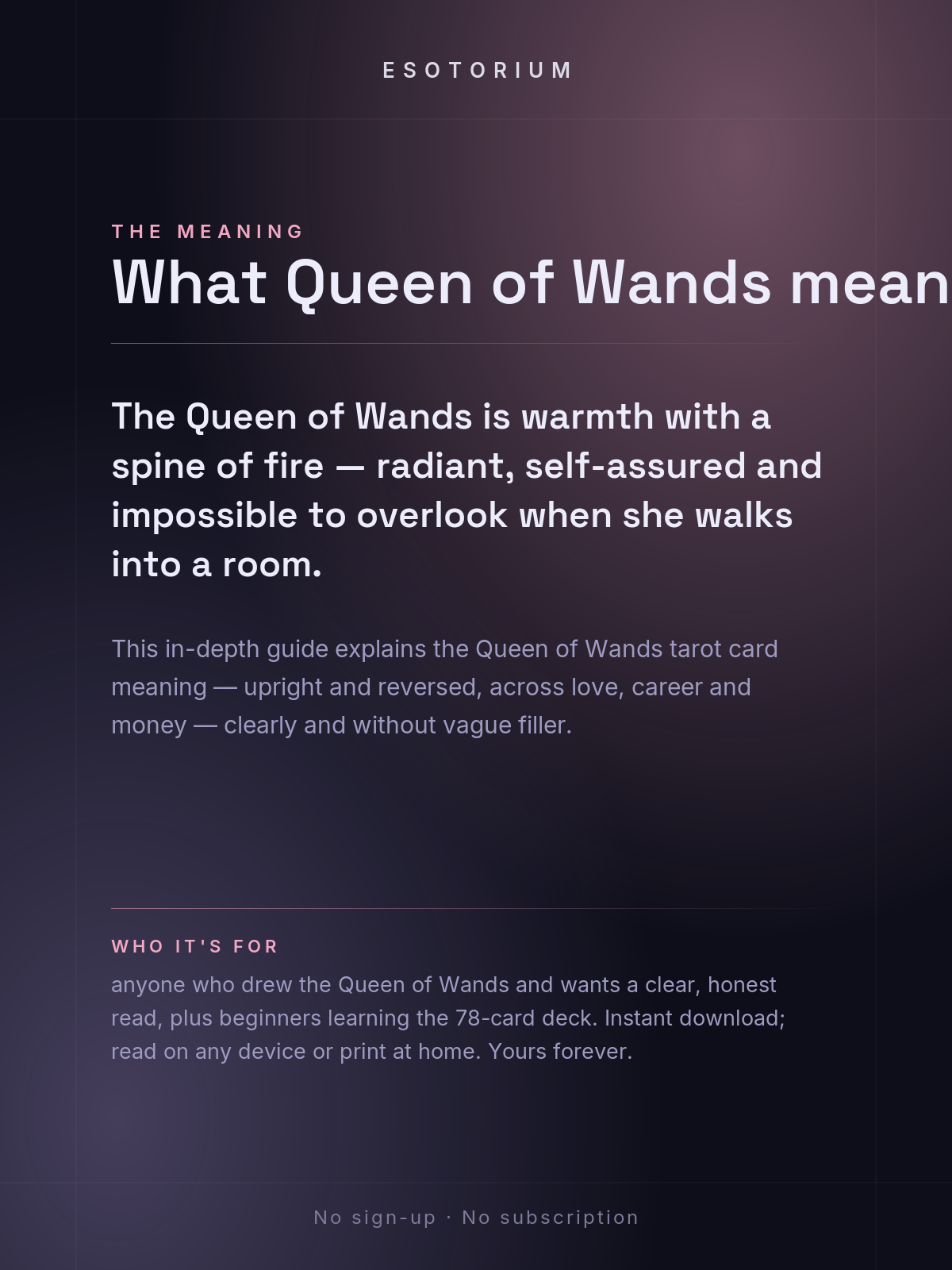 Queen of Wands — Tarot Card Meaning (Upright & Reversed) — Who it's for