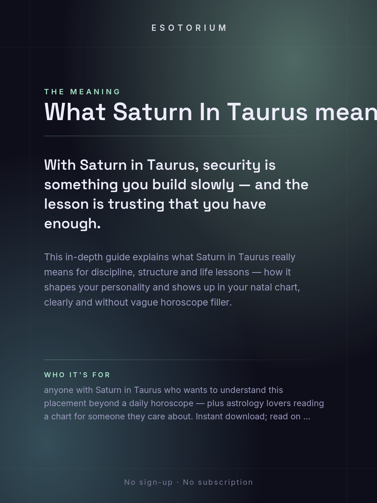 Saturn in Taurus — Meaning in Your Birth Chart — What it means