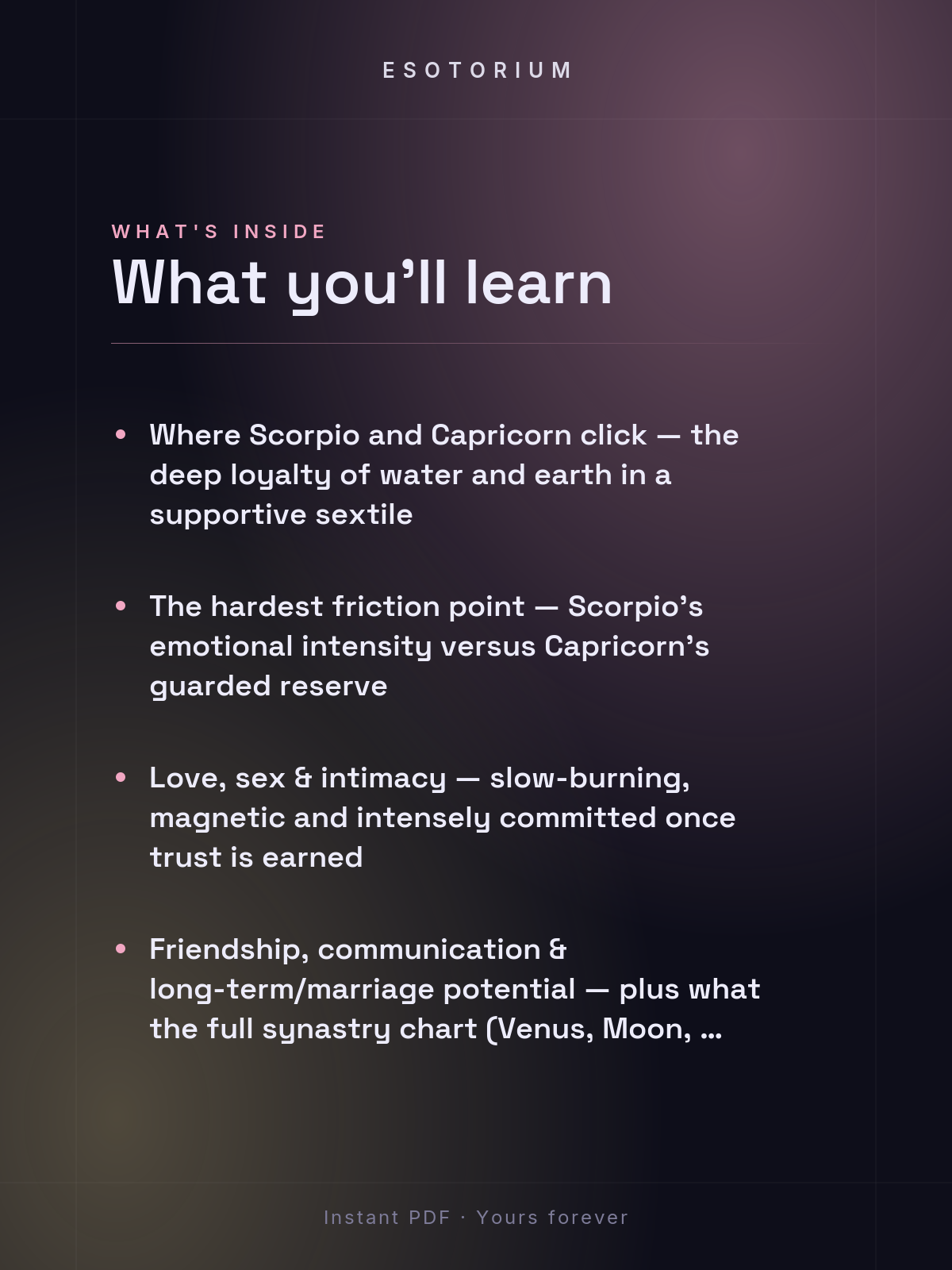 Scorpio and Capricorn Compatibility — Love, Sex & Friendship — What's inside