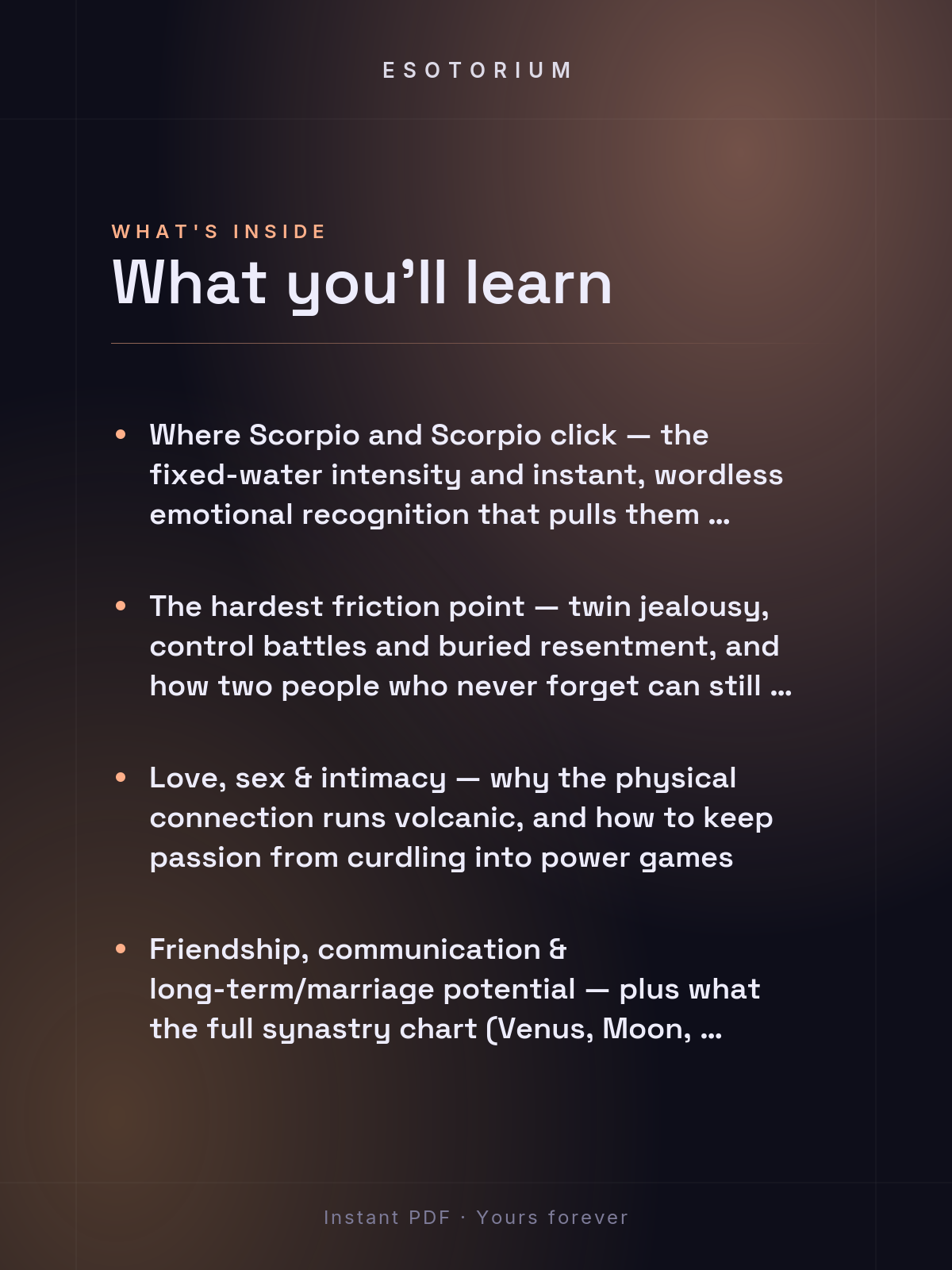 Scorpio and Scorpio Compatibility — Love, Sex & Friendship — What's inside