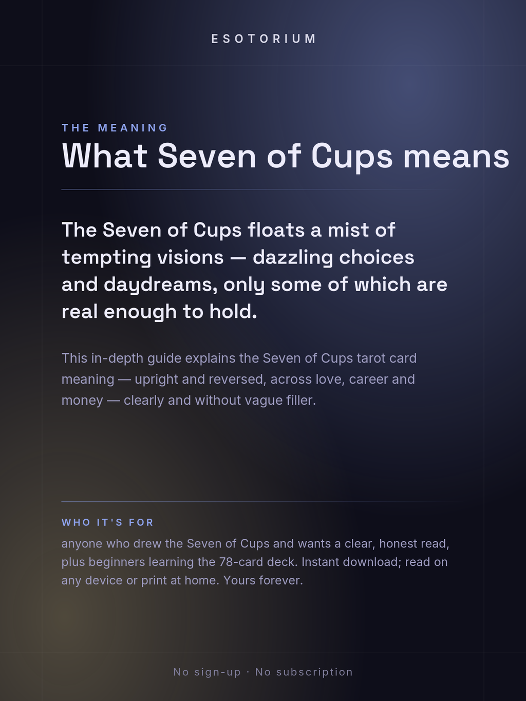 Seven of Cups — Tarot Card Meaning (Upright & Reversed) — Who it's for