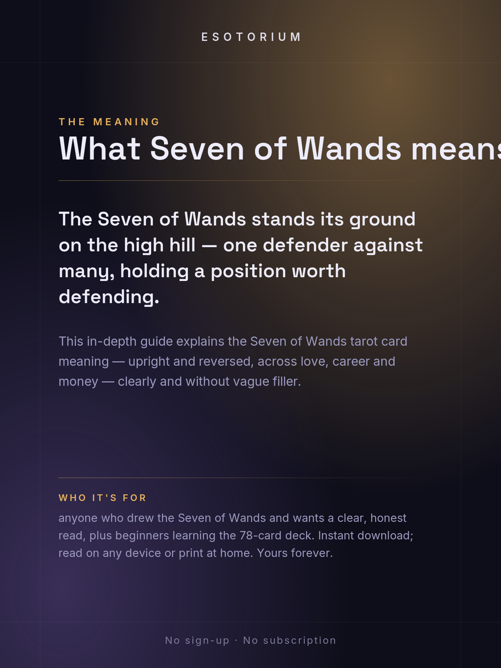 Seven of Wands — Tarot Card Meaning (Upright & Reversed) — Who it's for