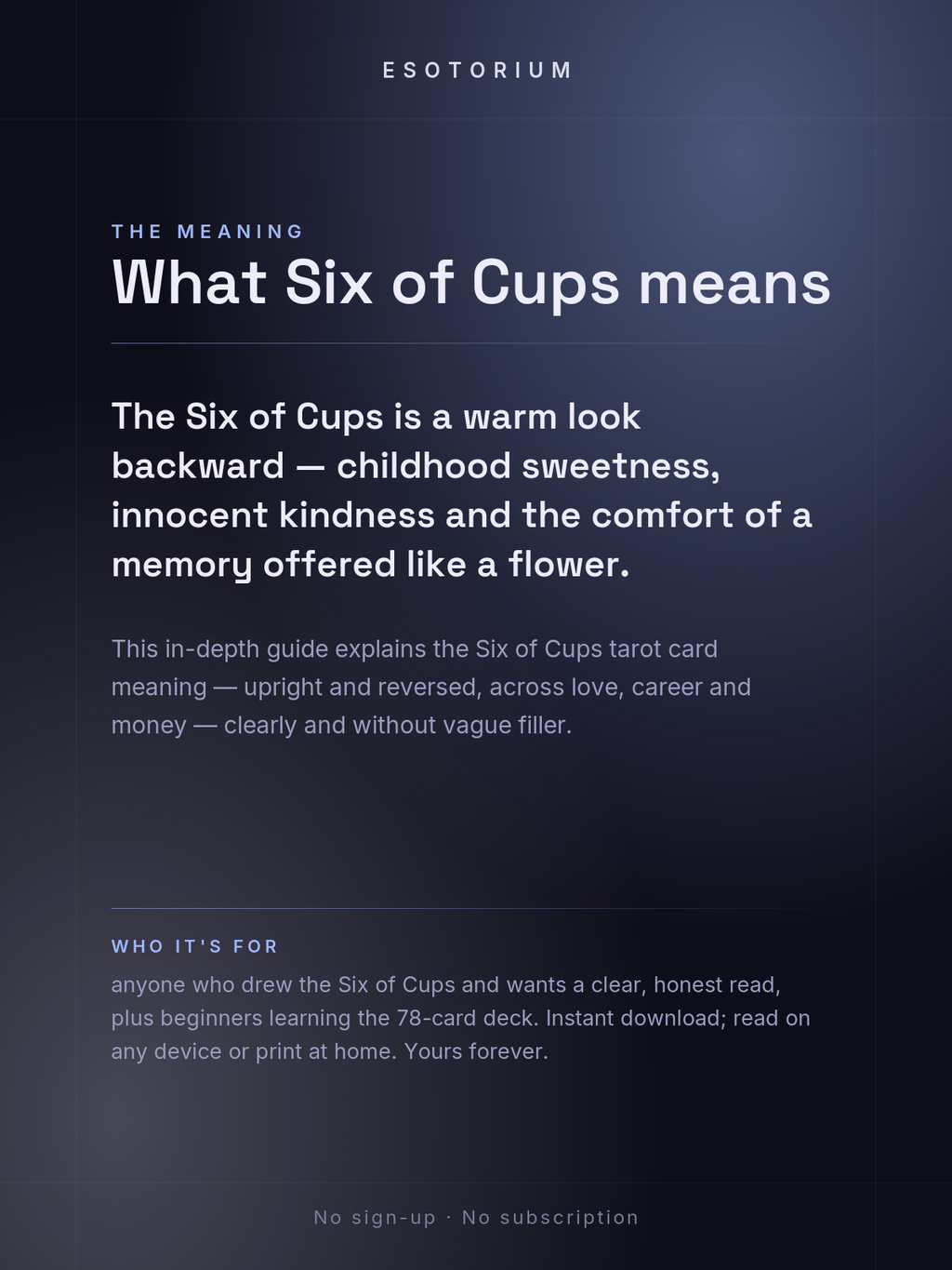 Six of Cups — Tarot Card Meaning (Upright & Reversed) — Who it's for