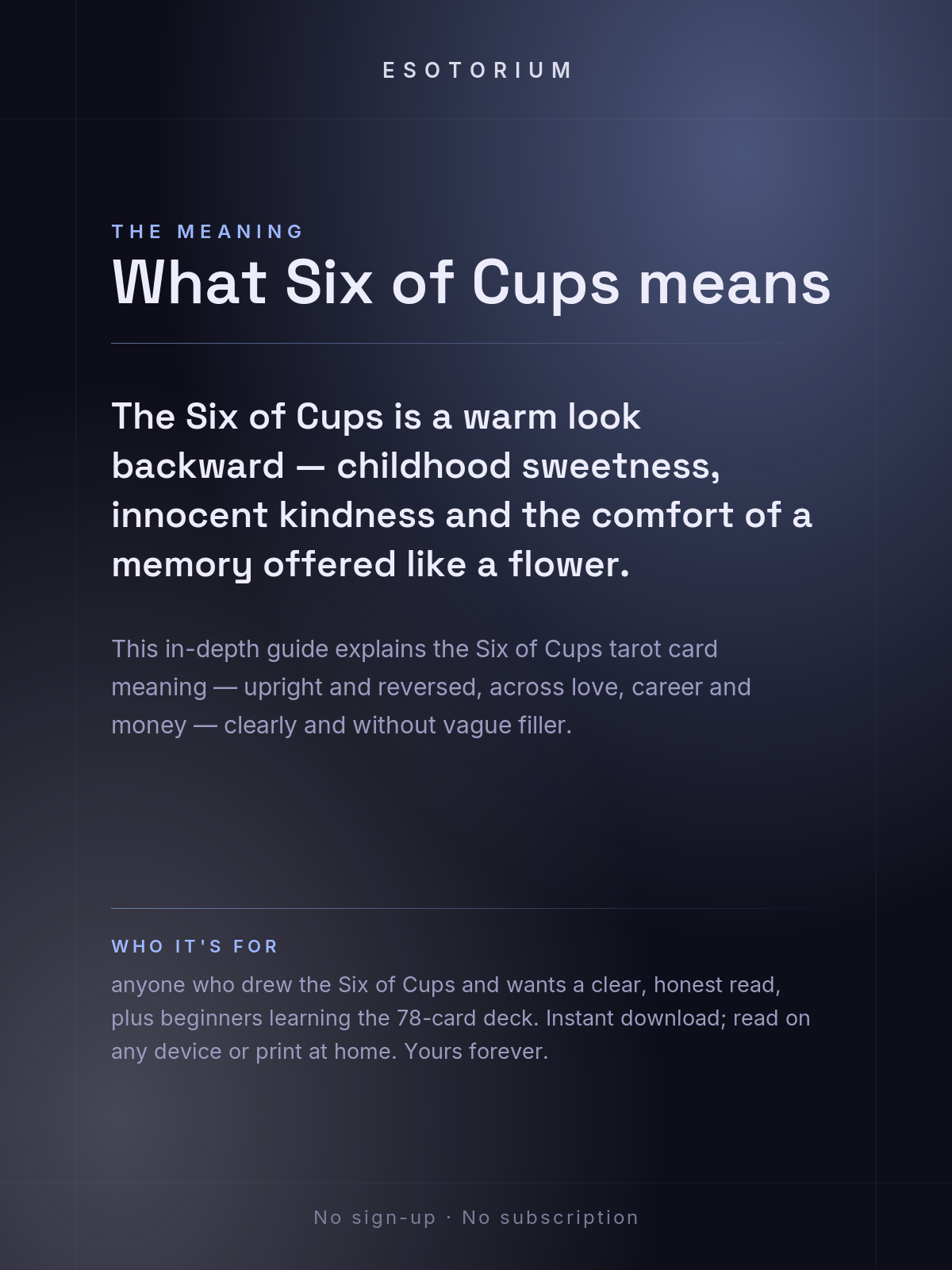 Six of Cups — Tarot Card Meaning (Upright & Reversed) — Who it's for