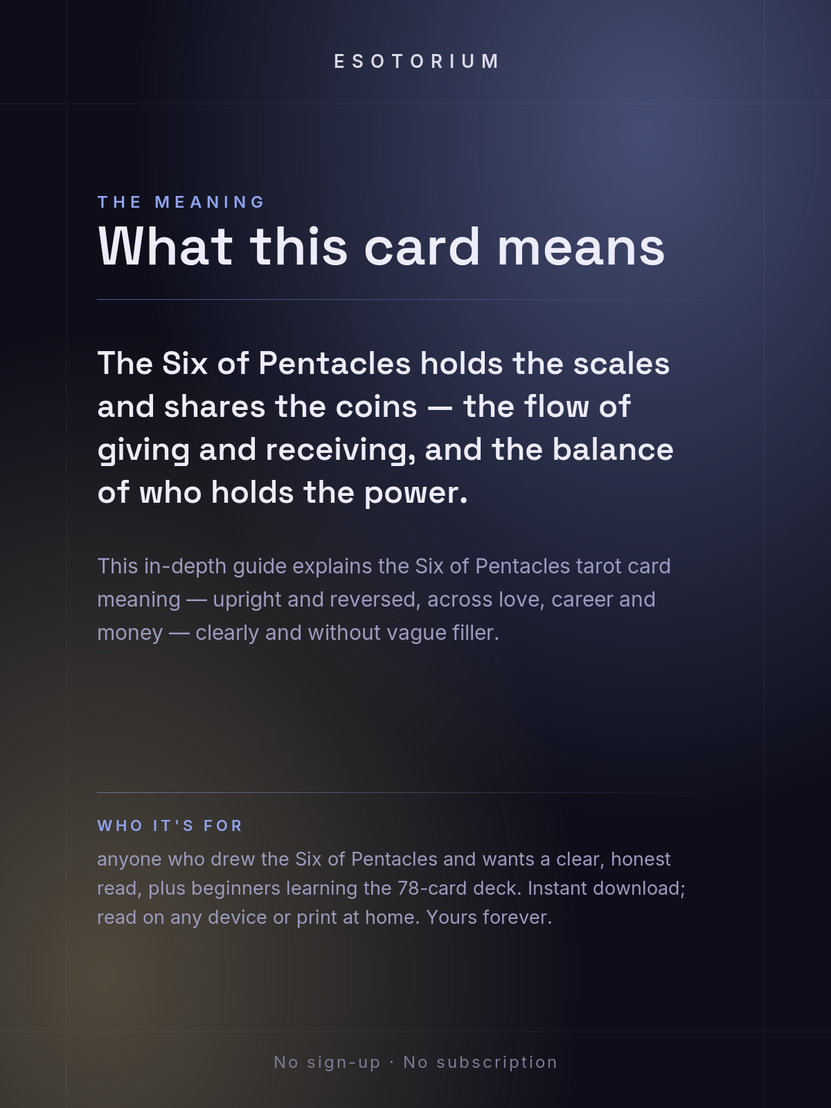 Six of Pentacles — Tarot Card Meaning (Upright & Reversed) — Who it's for