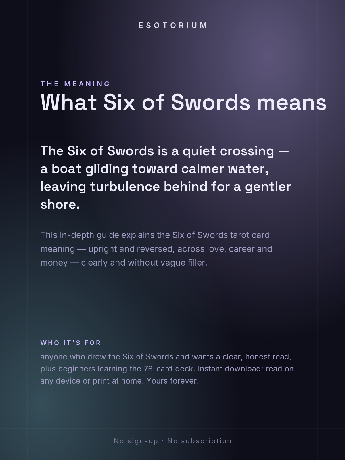 Six of Swords — Tarot Card Meaning (Upright & Reversed) — Who it's for