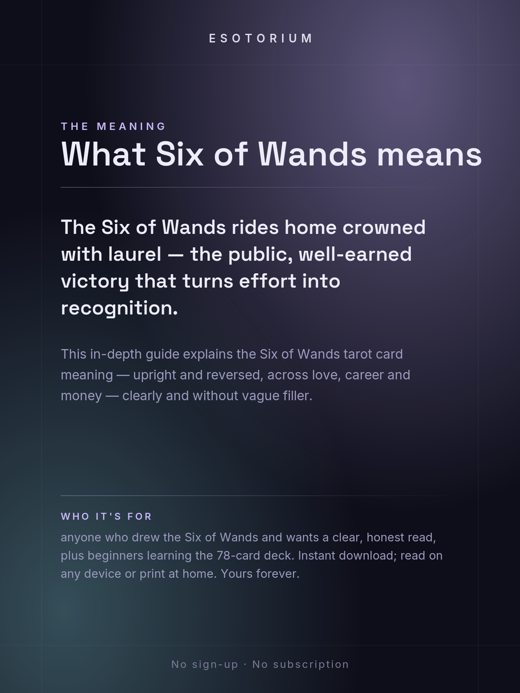 Six of Wands — Tarot Card Meaning (Upright & Reversed) — Who it's for