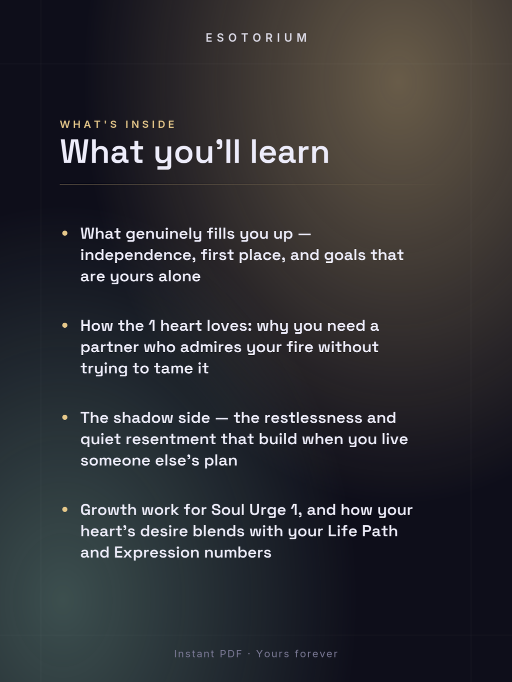 Soul Urge Number 1 — Your Heart's Desire — what you'll learn