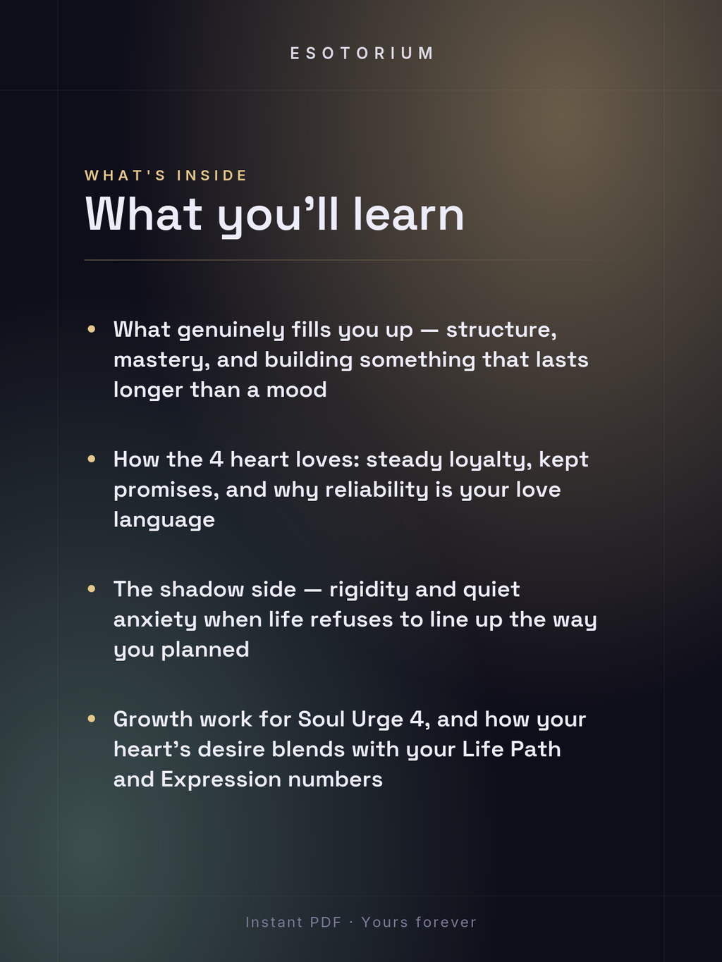 Soul Urge Number 4 — Your Heart's Desire — what you'll learn