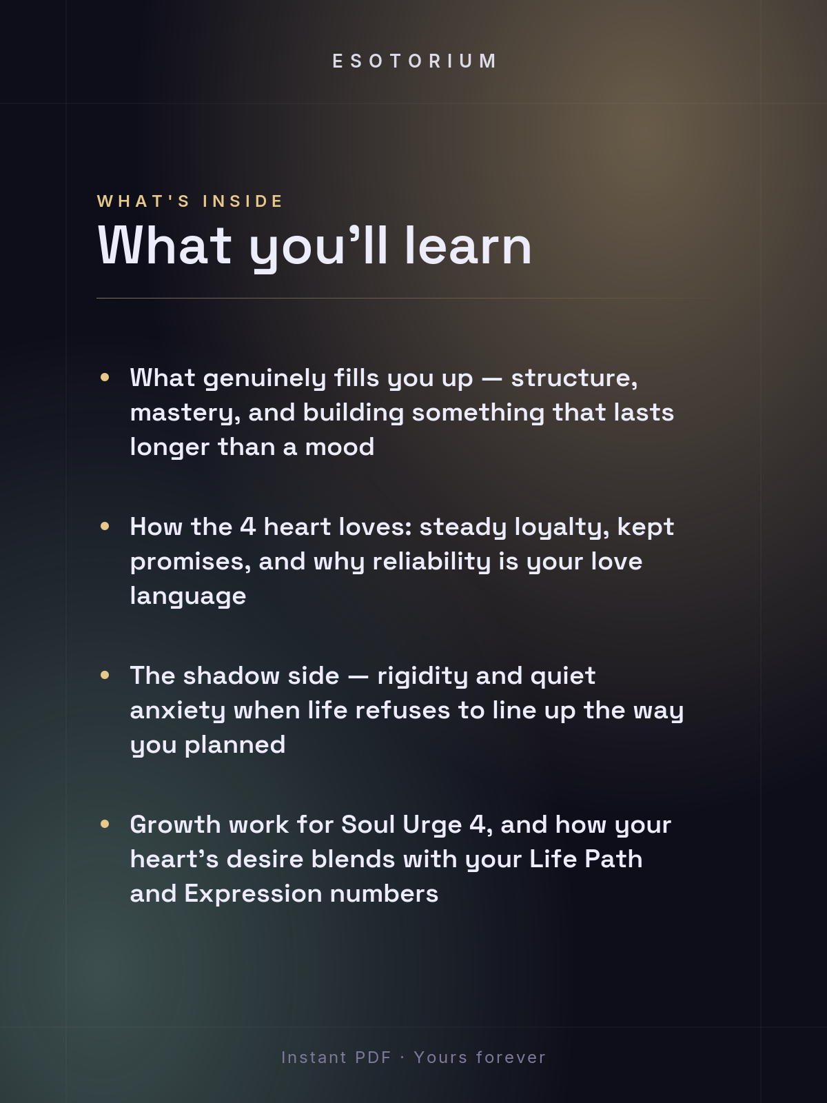 Soul Urge Number 4 — Your Heart's Desire — what you'll learn