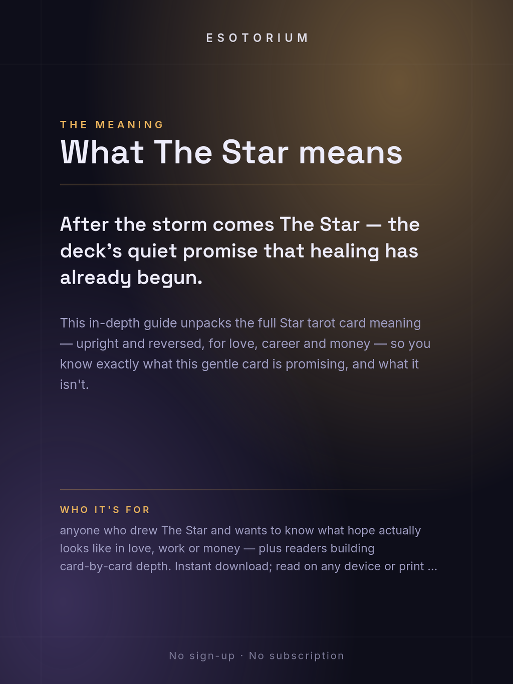 The Star — Tarot Card Meaning (Upright & Reversed) — Who it's for