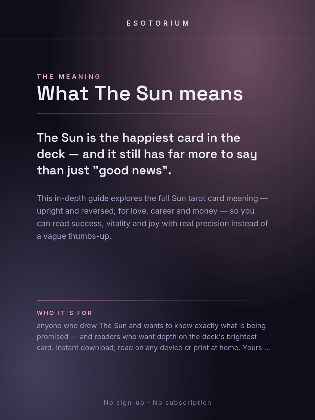 The Sun — Tarot Card Meaning (Upright & Reversed) — Who it's for