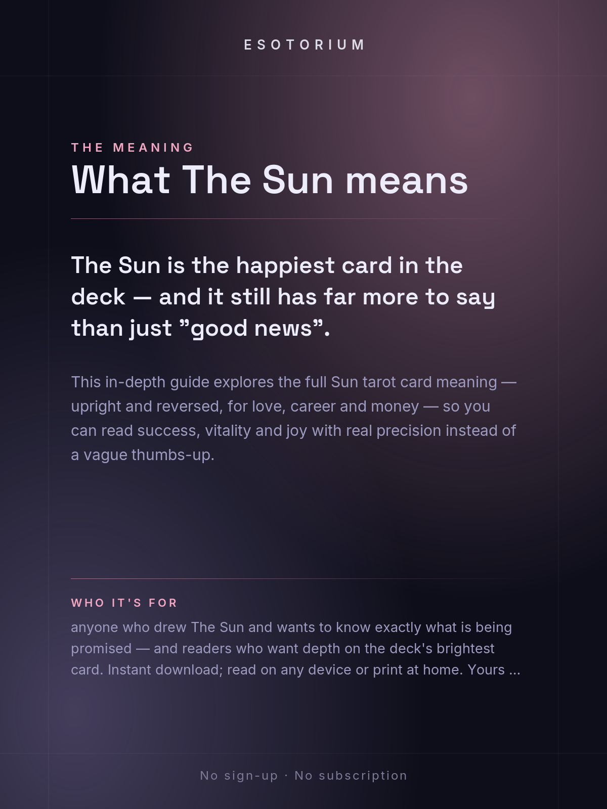 The Sun — Tarot Card Meaning (Upright & Reversed) — Who it's for