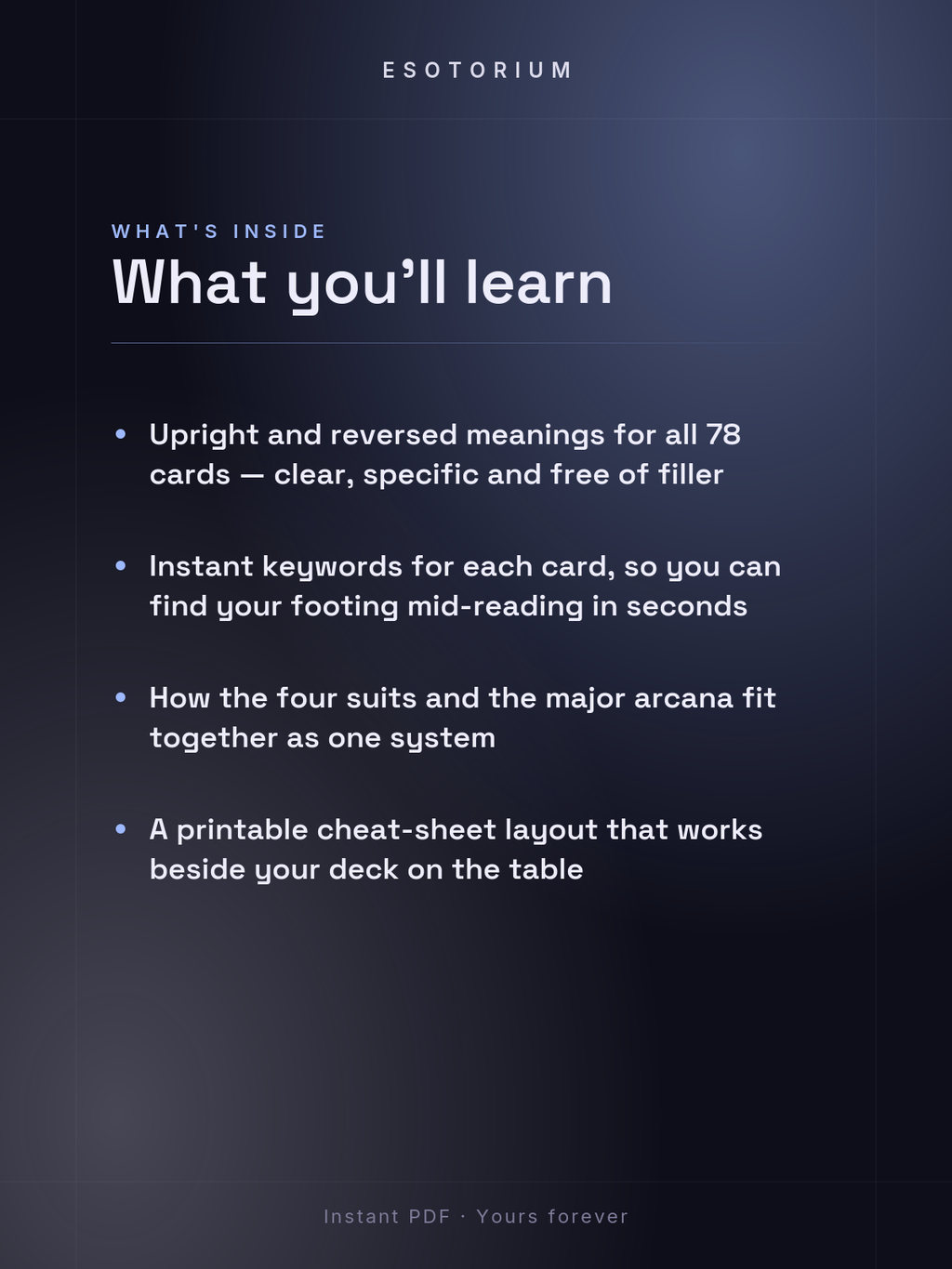 Tarot Card Meanings — Full 78-Card Reference — What's inside