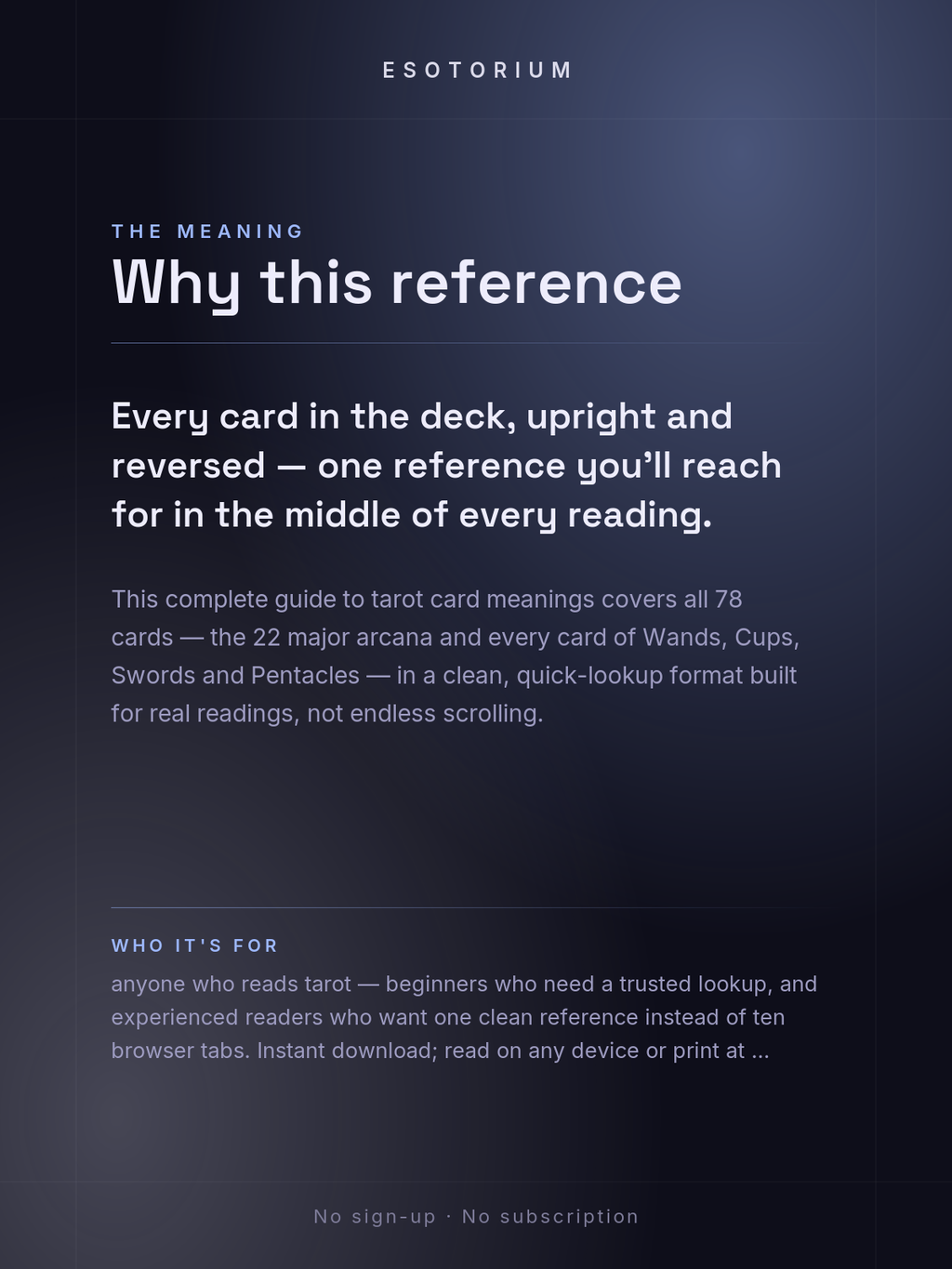 Tarot Card Meanings — Full 78-Card Reference — Who it's for