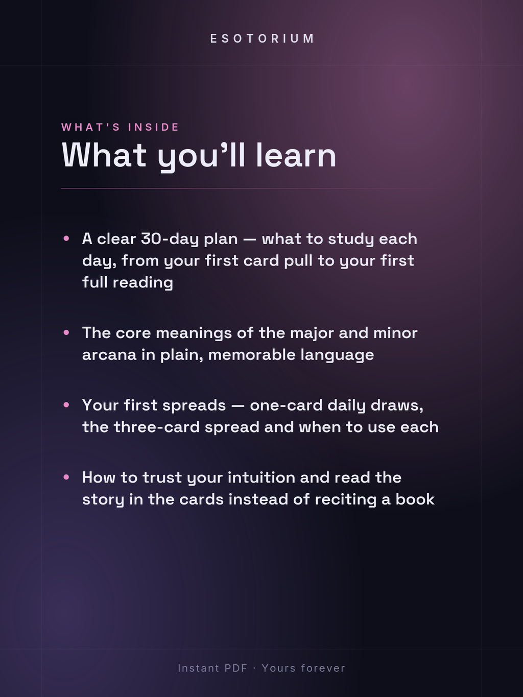 Learn Tarot in 30 Days — Complete Beginner Course — What's inside