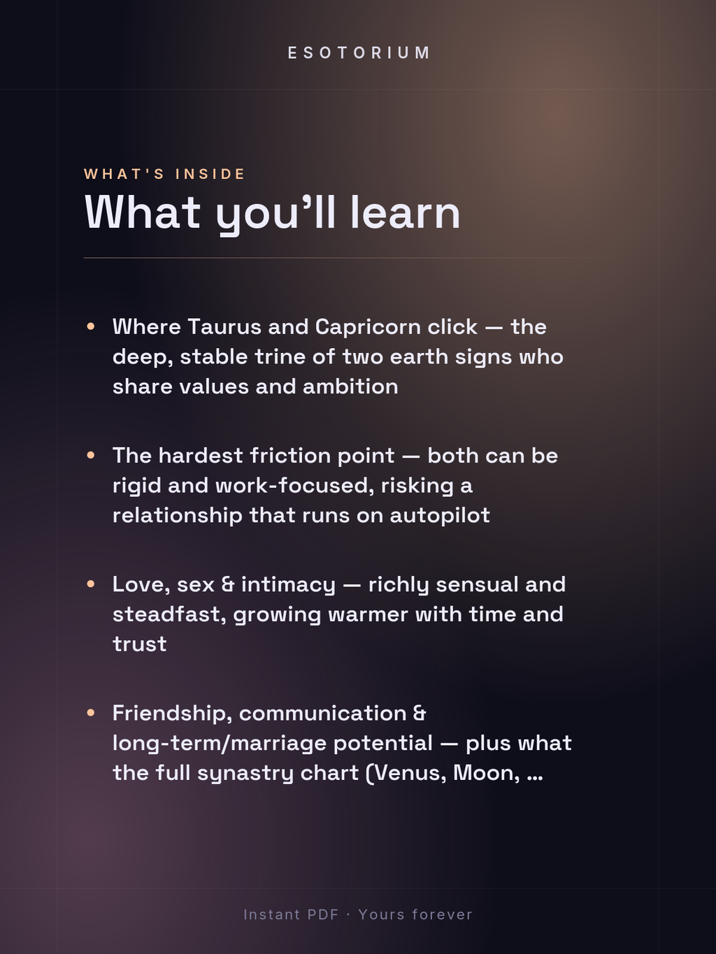 Taurus and Capricorn Compatibility — Love, Sex & Friendship — What's inside